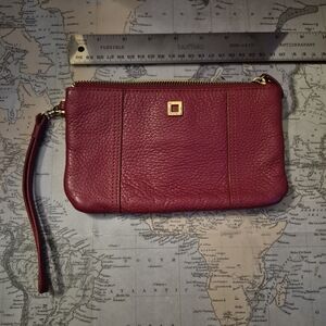 Lodis Maroon Leather Wristlet with Gold Detail